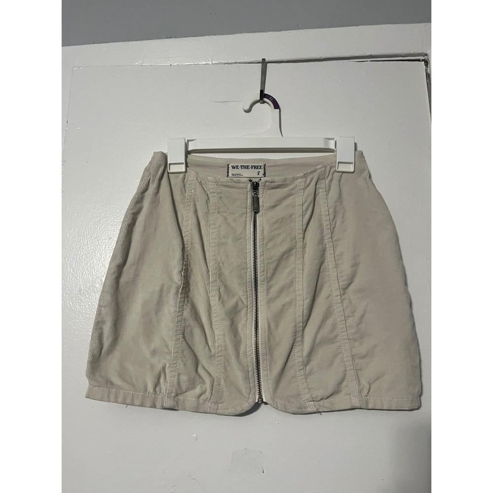 We The Free Free People Cream Corduroy Front Zip Mini Skirt Size 8 High Waisted